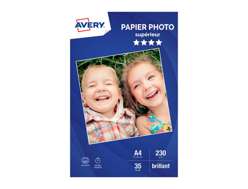 PAPIER PHOTO AVERY BRILLANT 230G A4 PAQUET DE 35 FEUILLES