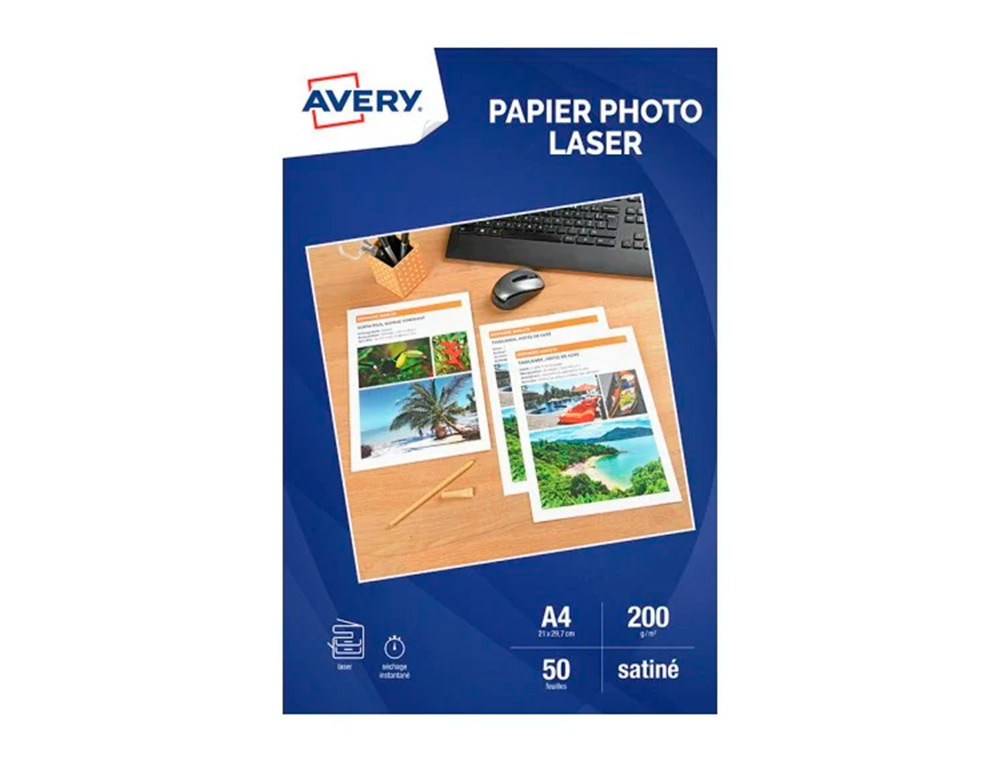 PAPIER PHOTO AVERY SATINE RECTO VERSO 200G A4 LASER PAQUET DE 50 FEUILLES