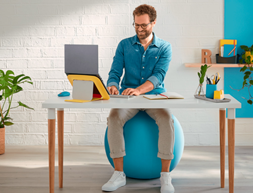 BALLON D'ASSISE ERGONOMIQUE LEITZ ERGO COSY ACTIVE BLEU 65CM DIAMETRE