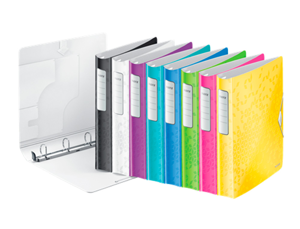 CLASSEUR LEITZ WOW 4 ANNEAUX A4 COLORIS VERT DOS 30MM