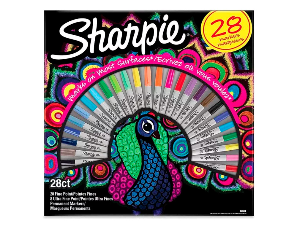 MARQUEUR PERMANENT SHARPIE BLISTER20 POINTES FINES 8 ULTRA FINES 28 COLORIS GRANDE BOITE