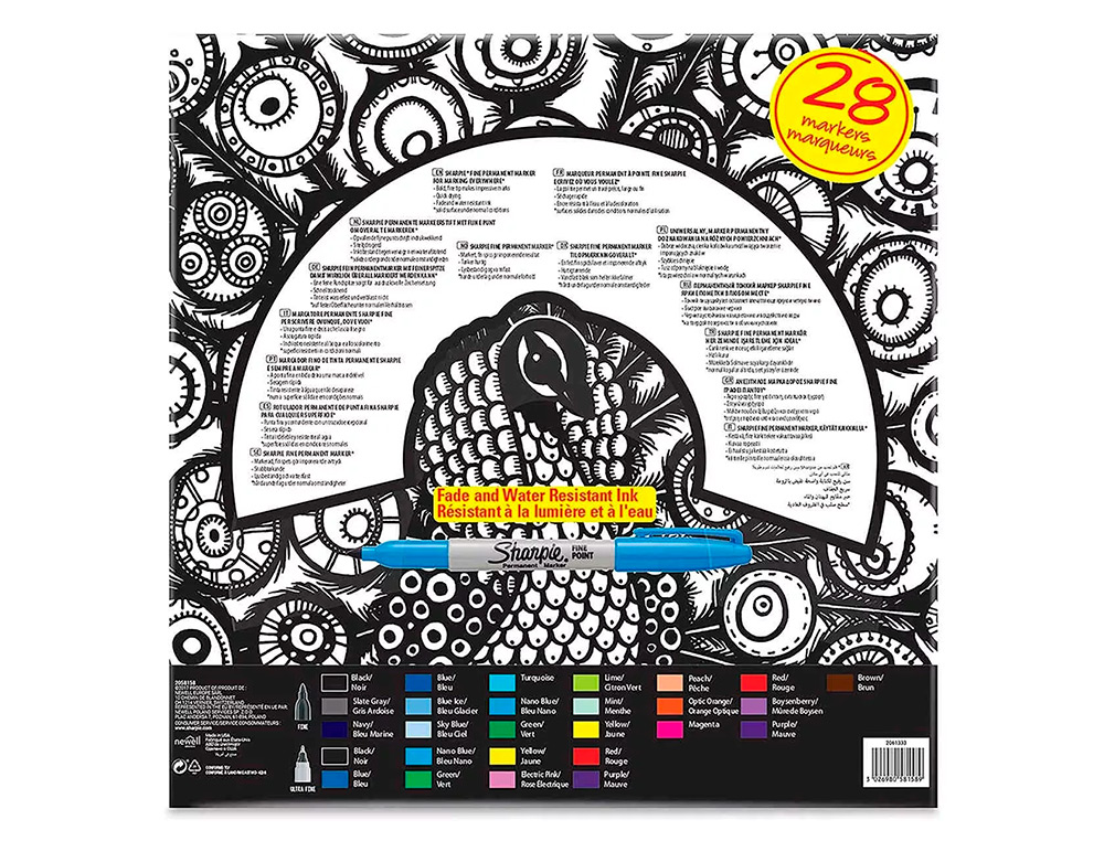 MARQUEUR PERMANENT SHARPIE BLISTER20 POINTES FINES 8 ULTRA FINES 28 COLORIS GRANDE BOITE