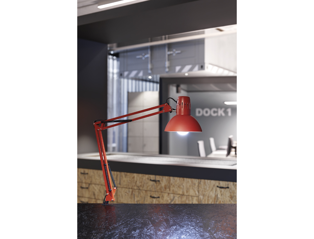 LUMINAIRE BUREAU MAULSTUDY SURPINCE TETE ET BRAS METAL HAUTEUR 44CM BRAS 35CM TETE DIAM. 17CM COLORIS ROUGE