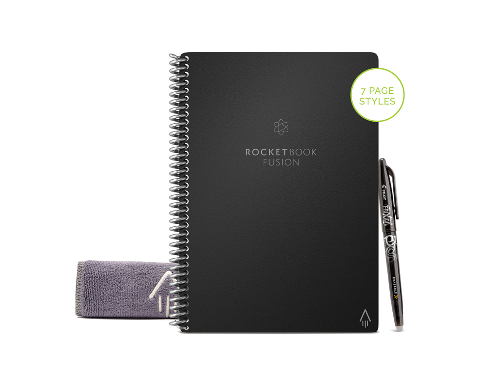 CAHIER CONNECTE BIC ROCKETBOOK FUSION EXECUTIVE   REUTILISABLE A5 42P AVEC      STYLO ET SERVIETTE MICROFIBRE