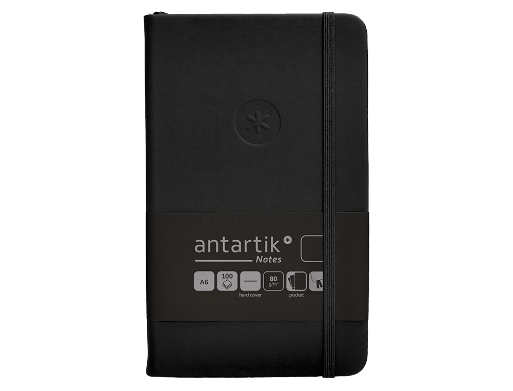 CARNET A6 ANTARTIK NOTES PAPIER UNI IVOIRE COUVERTURE RIGIDE FERMETURE ELASTIQUE 100PAGES 80GR COLORIS NOIR