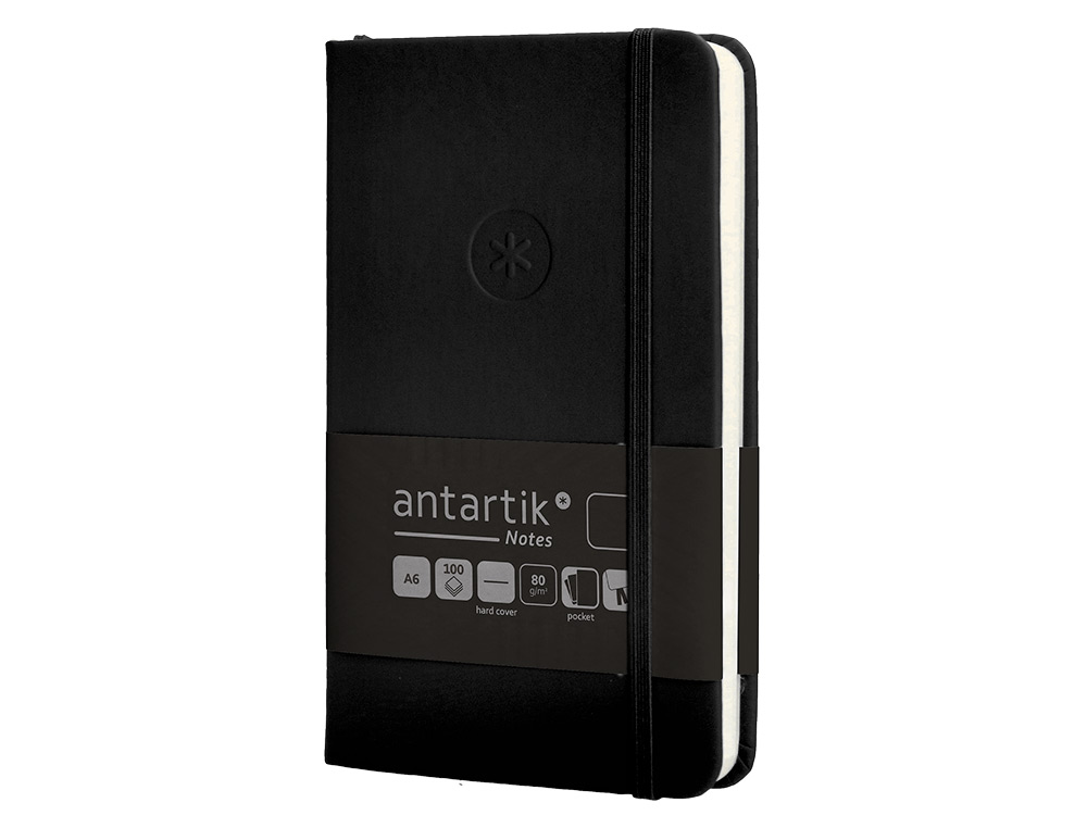 CARNET A6 ANTARTIK NOTES PAPIER UNI IVOIRE COUVERTURE RIGIDE FERMETURE ELASTIQUE 100PAGES 80GR COLORIS NOIR