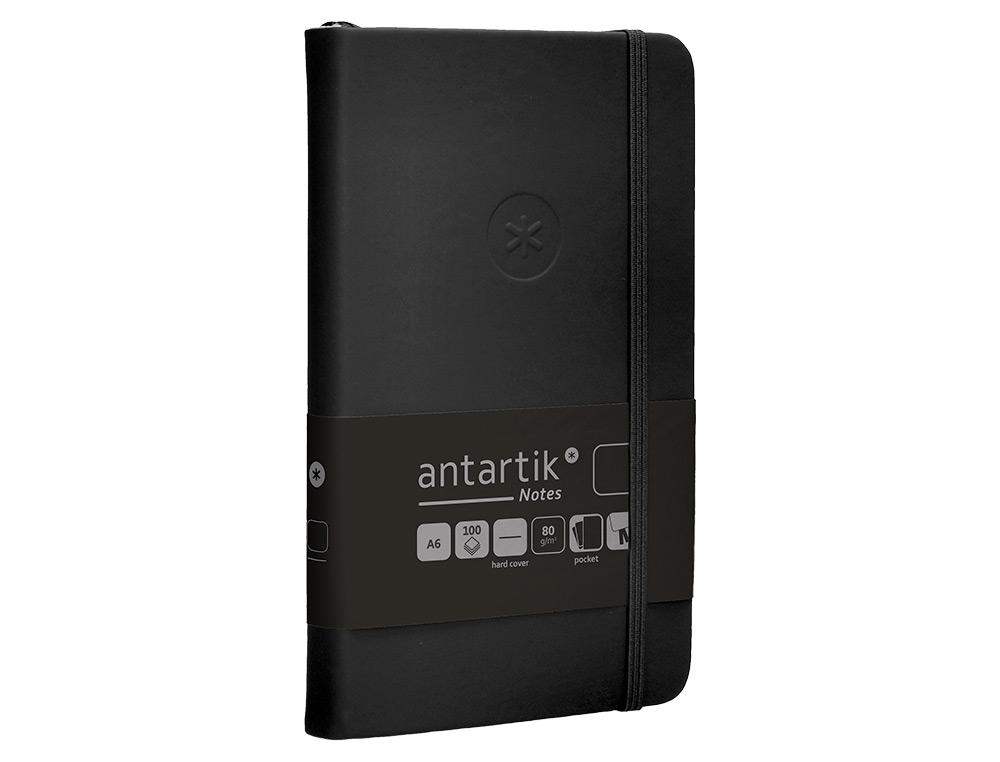 CARNET A6 ANTARTIK NOTES PAPIER UNI IVOIRE COUVERTURE RIGIDE FERMETURE ELASTIQUE 100PAGES 80GR COLORIS NOIR