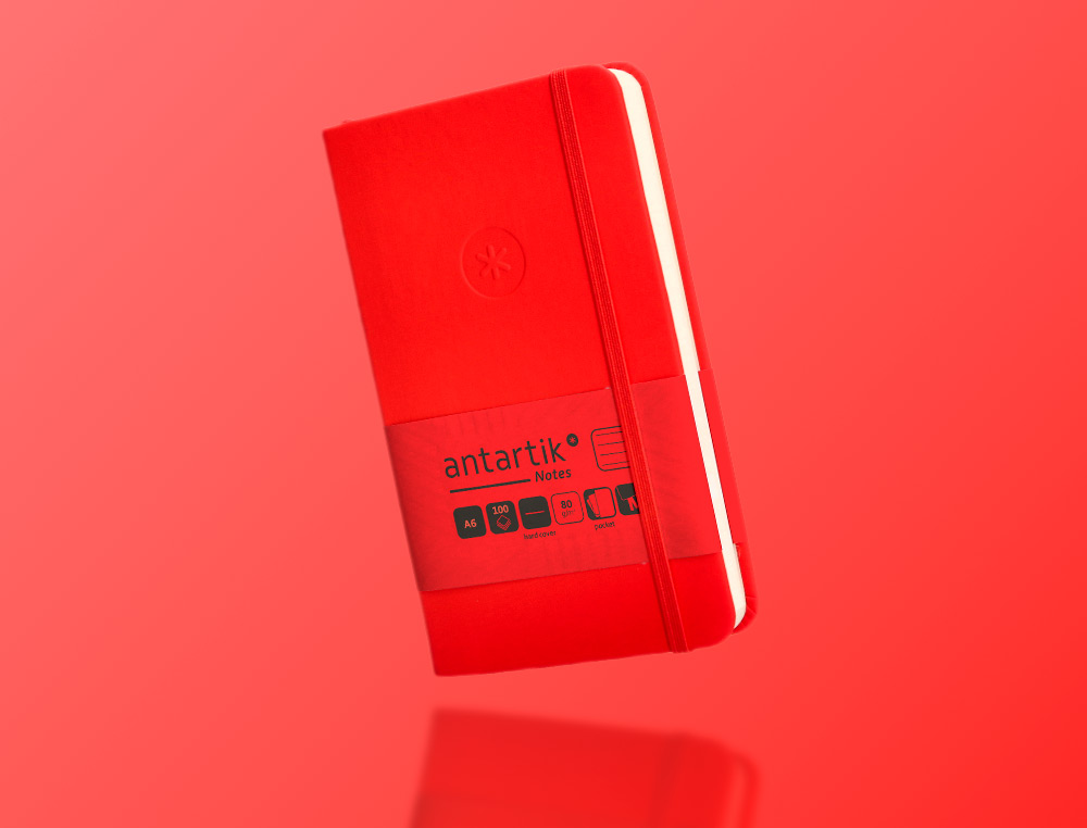 CARNET A6 ANTARTIK NOTES LIGNECOUVERTURE RIGIDE FERMETURE ELASTIQUE 100 PAGES 80GR COLORIS ROUGE