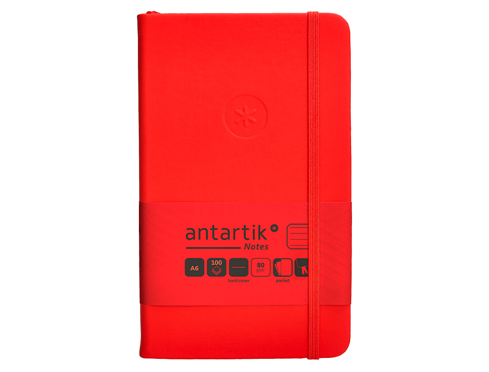 CARNET A6 ANTARTIK NOTES LIGNECOUVERTURE RIGIDE FERMETURE ELASTIQUE 100 PAGES 80GR COLORIS ROUGE