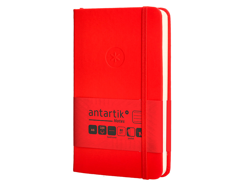 CARNET A6 ANTARTIK NOTES LIGNECOUVERTURE RIGIDE FERMETURE ELASTIQUE 100 PAGES 80GR COLORIS ROUGE