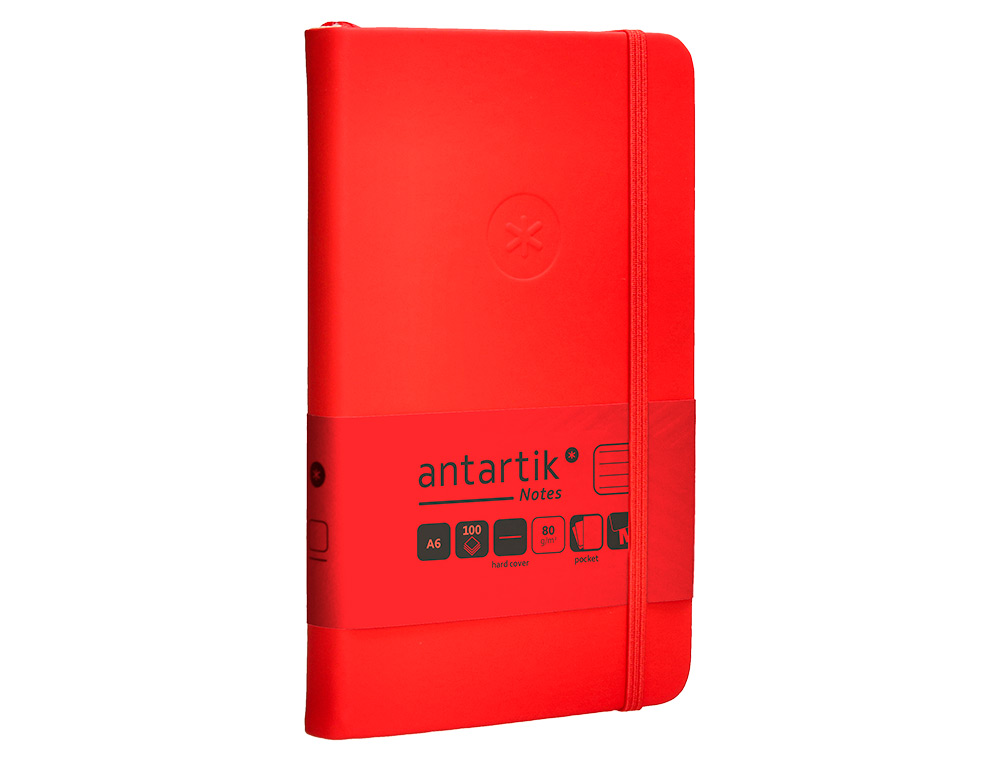 CARNET A6 ANTARTIK NOTES LIGNECOUVERTURE RIGIDE FERMETURE ELASTIQUE 100 PAGES 80GR COLORIS ROUGE