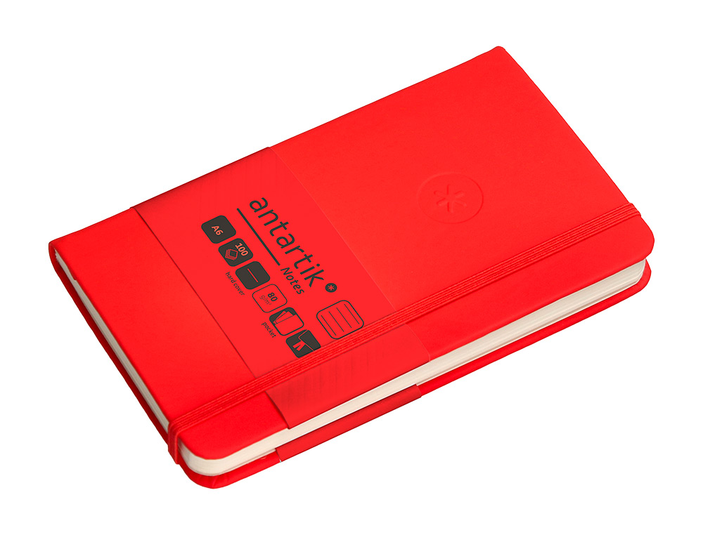 CARNET A6 ANTARTIK NOTES LIGNECOUVERTURE RIGIDE FERMETURE ELASTIQUE 100 PAGES 80GR COLORIS ROUGE