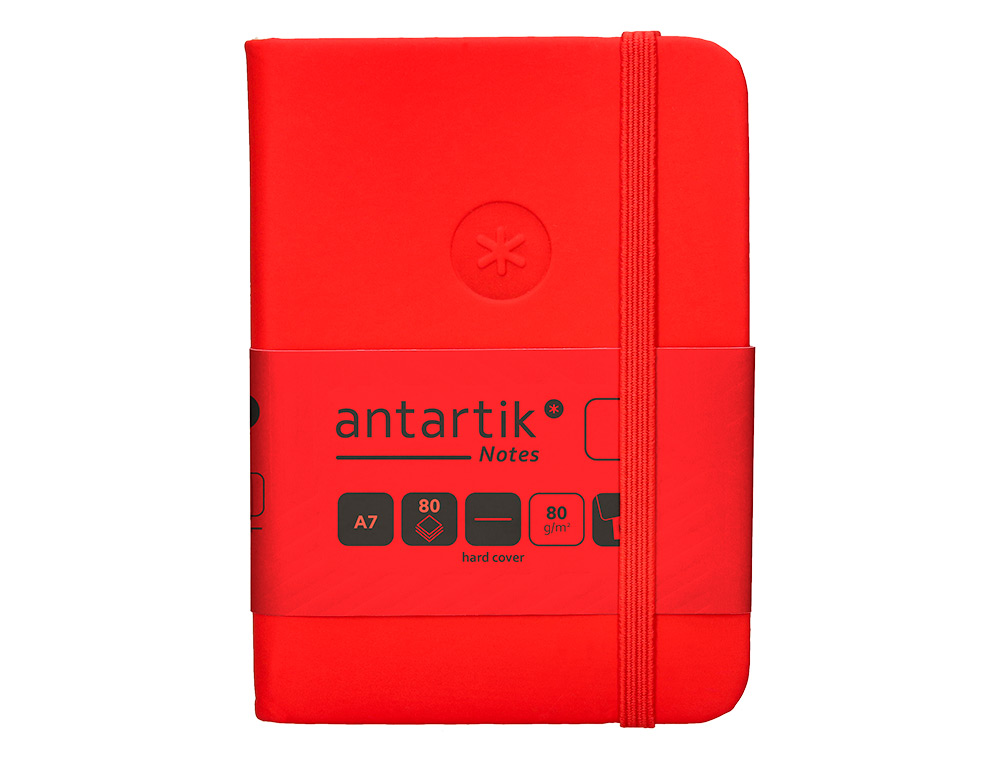 CARNET A7 ANTARTIK NOTES PAPIER UNI IVOIRE COUVERTURE RIGIDE FERMETURE ELASTIQUE 160PAGES 80GR COLORIS ROUGE