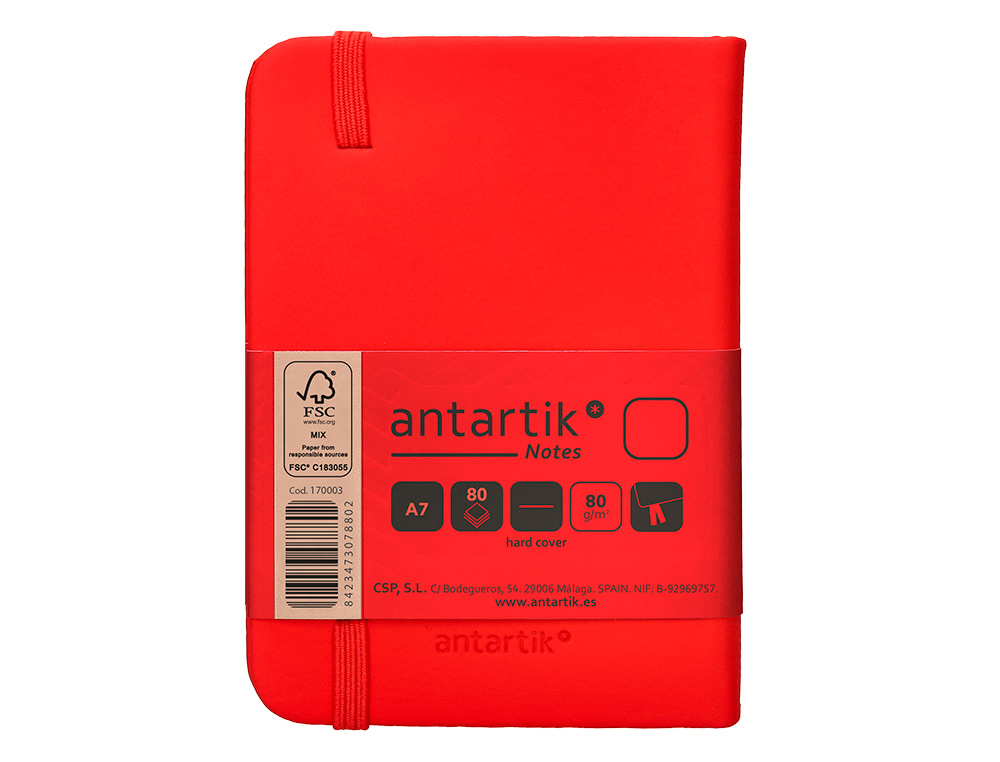 CARNET A7 ANTARTIK NOTES PAPIER UNI IVOIRE COUVERTURE RIGIDE FERMETURE ELASTIQUE 160PAGES 80GR COLORIS ROUGE