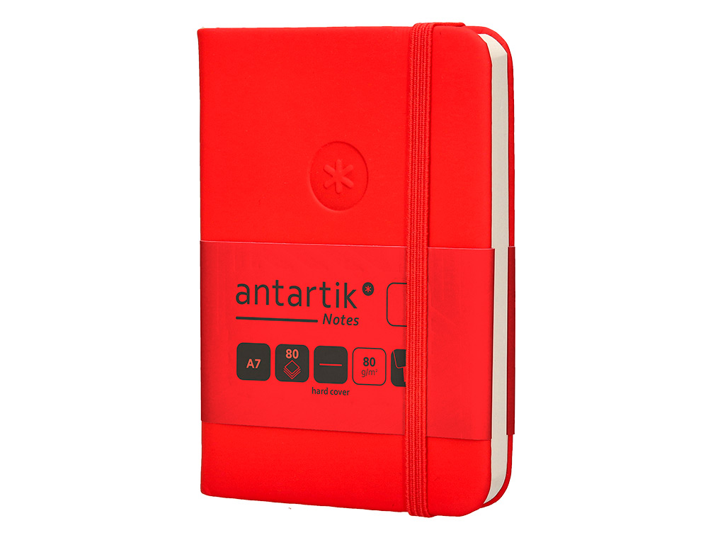 CARNET A7 ANTARTIK NOTES PAPIER UNI IVOIRE COUVERTURE RIGIDE FERMETURE ELASTIQUE 160PAGES 80GR COLORIS ROUGE