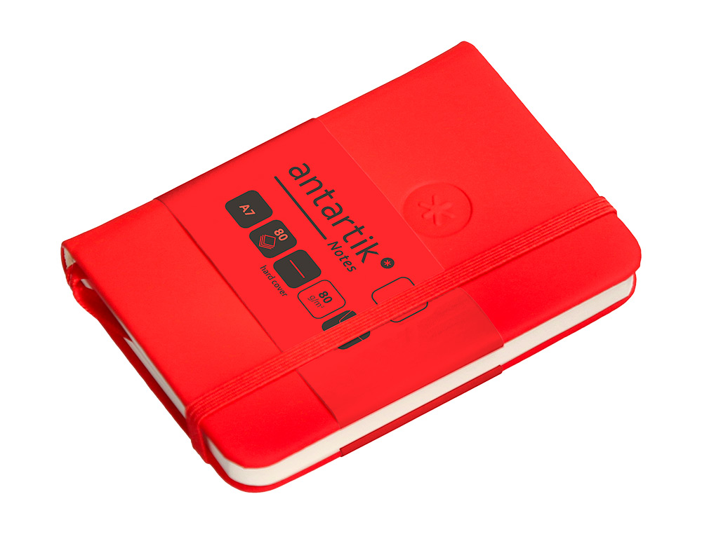 CARNET A7 ANTARTIK NOTES PAPIER UNI IVOIRE COUVERTURE RIGIDE FERMETURE ELASTIQUE 160PAGES 80GR COLORIS ROUGE