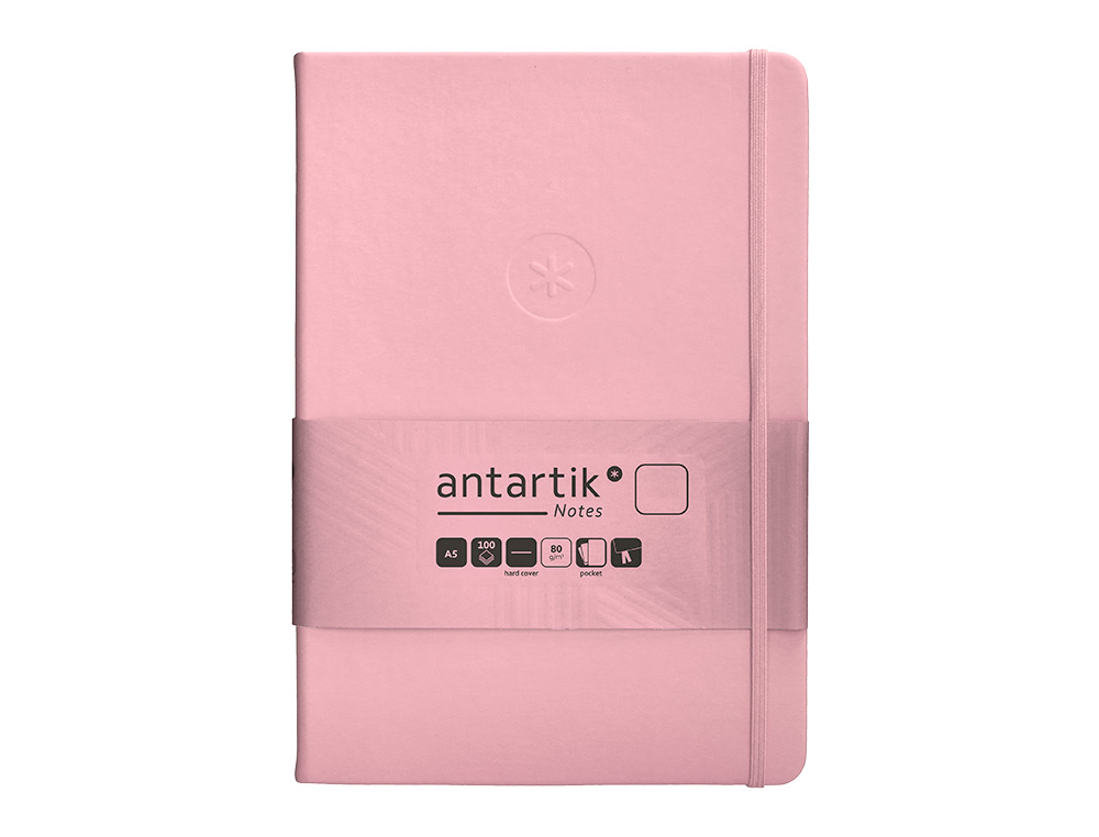 CARNET A5 ANTARTIK NOTES PAPIER UNI IVOIRE COUVERTURE RIGIDE FERMETURE ELASTIQUE 200PAGES 80GR COLORIS ROSE PASTEL