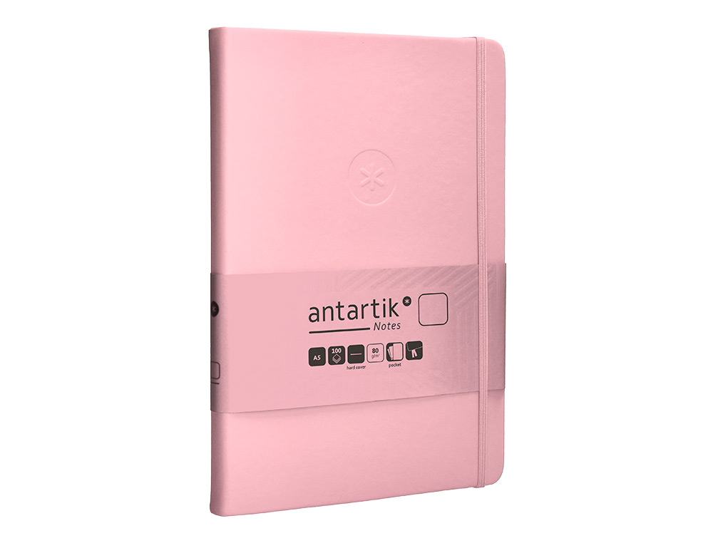 CARNET A5 ANTARTIK NOTES PAPIER UNI IVOIRE COUVERTURE RIGIDE FERMETURE ELASTIQUE 200PAGES 80GR COLORIS ROSE PASTEL