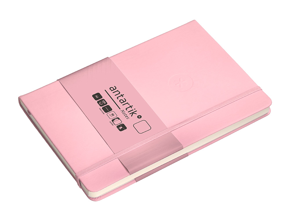 CARNET A5 ANTARTIK NOTES PAPIER UNI IVOIRE COUVERTURE RIGIDE FERMETURE ELASTIQUE 200PAGES 80GR COLORIS ROSE PASTEL