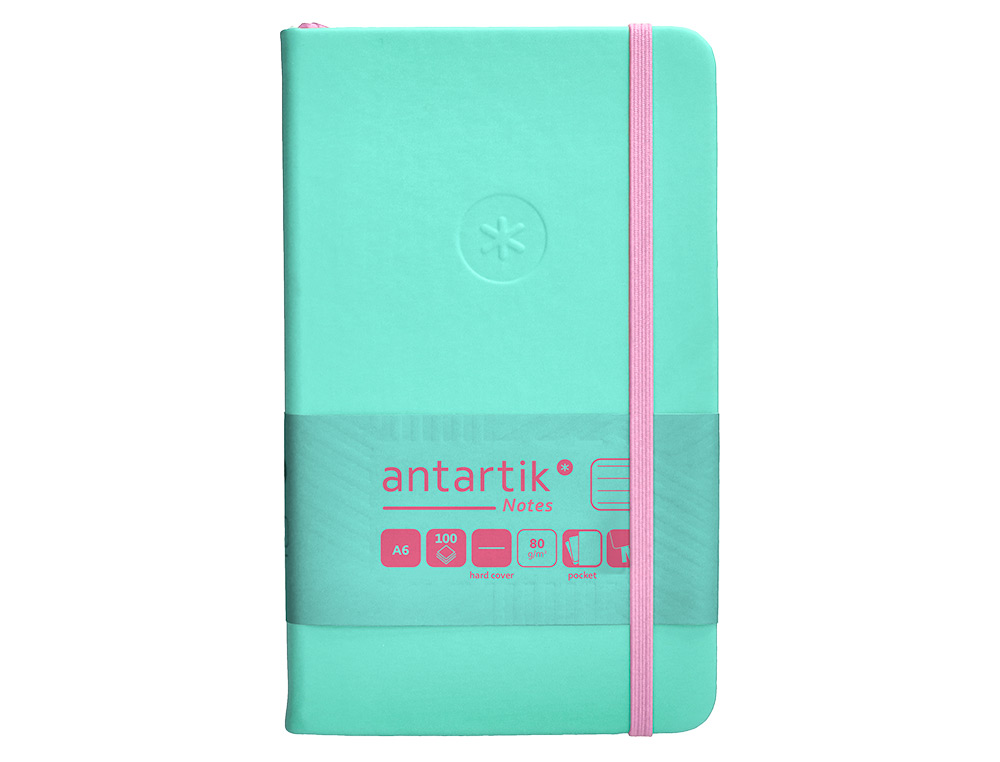 CARNET A6 ANTARTIK NOTES LIGNECOUVERTURE RIGIDE FERMETURE ELASTIQUE ROSE 200 PAGES 80GR COLORIS TURQUOISE