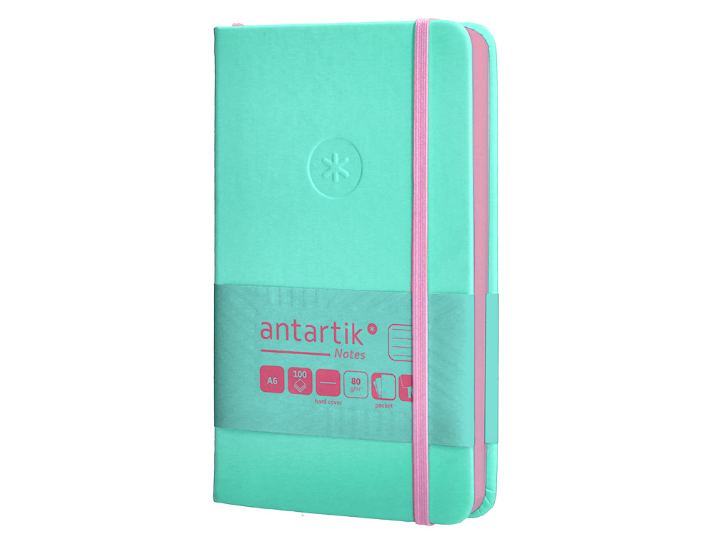 CARNET A6 ANTARTIK NOTES LIGNECOUVERTURE RIGIDE FERMETURE ELASTIQUE ROSE 200 PAGES 80GR COLORIS TURQUOISE