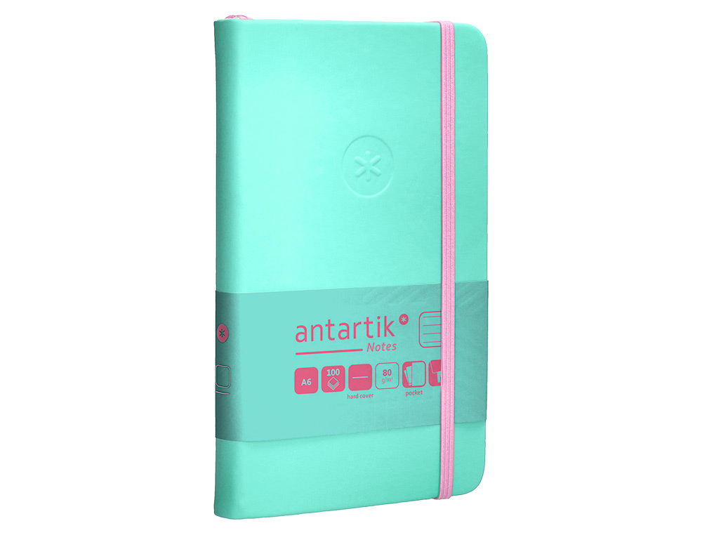 CARNET A6 ANTARTIK NOTES LIGNECOUVERTURE RIGIDE FERMETURE ELASTIQUE ROSE 200 PAGES 80GR COLORIS TURQUOISE