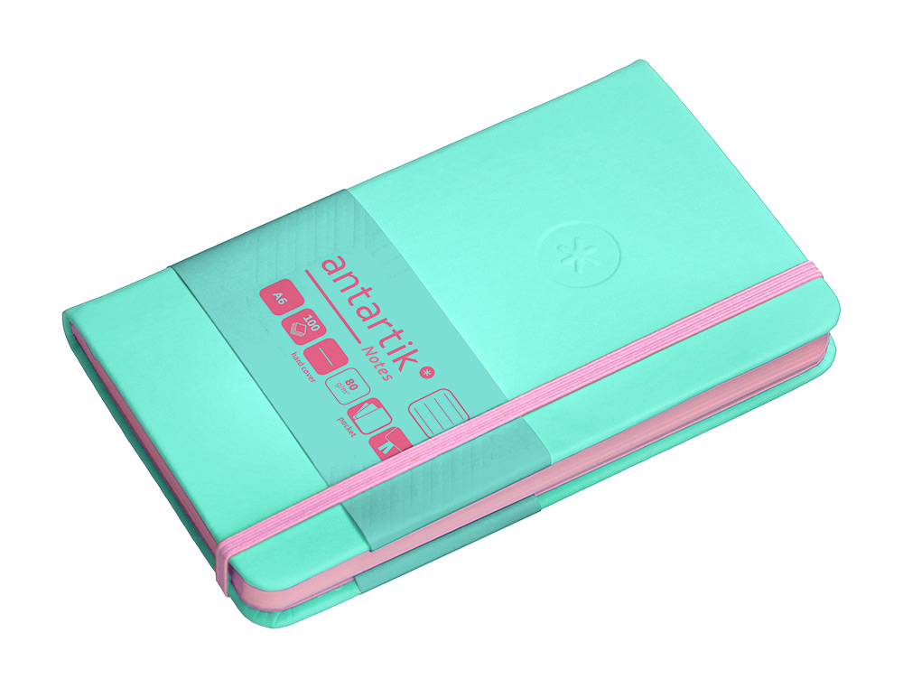 CARNET A6 ANTARTIK NOTES LIGNECOUVERTURE RIGIDE FERMETURE ELASTIQUE ROSE 200 PAGES 80GR COLORIS TURQUOISE