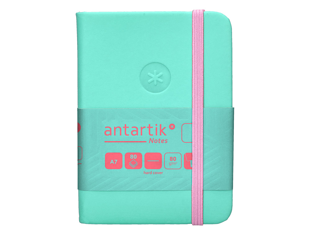 CARNET A7 ANTARTIK NOTES PAPIER UNI IVOIRE COUVERTURE RIGIDE FERMETURE ELASTIQUE ROSE 80 PAGES 80GR COLORIS TURQUOISE