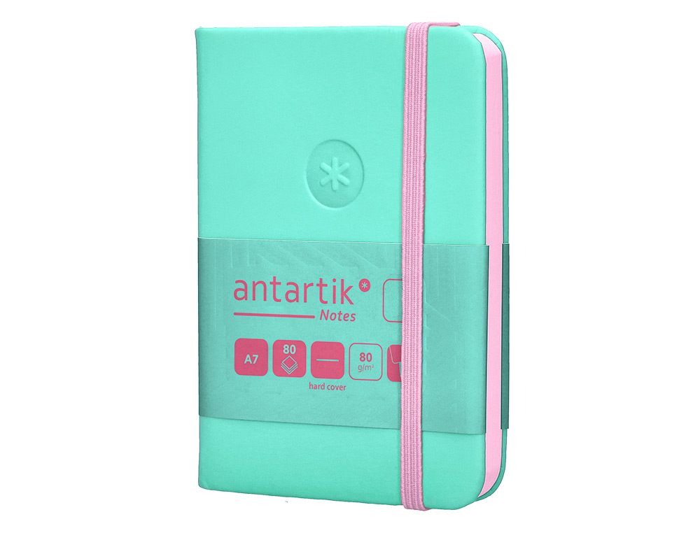 CARNET A7 ANTARTIK NOTES PAPIER UNI IVOIRE COUVERTURE RIGIDE FERMETURE ELASTIQUE ROSE 80 PAGES 80GR COLORIS TURQUOISE