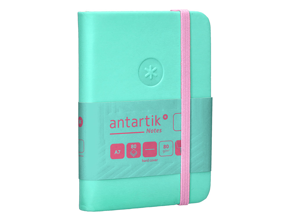 CARNET A7 ANTARTIK NOTES PAPIER UNI IVOIRE COUVERTURE RIGIDE FERMETURE ELASTIQUE ROSE 80 PAGES 80GR COLORIS TURQUOISE