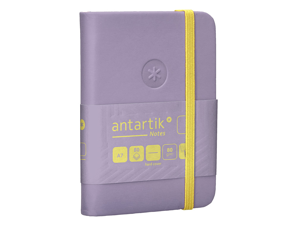 CARNET A7 ANTARTIK NOTES PAPIER UNI IVOIRE COUVERTURE RIGIDE FERMETURE ELASTIQUE JAUNE 80 PAGES 80GR COLORIS LILAS