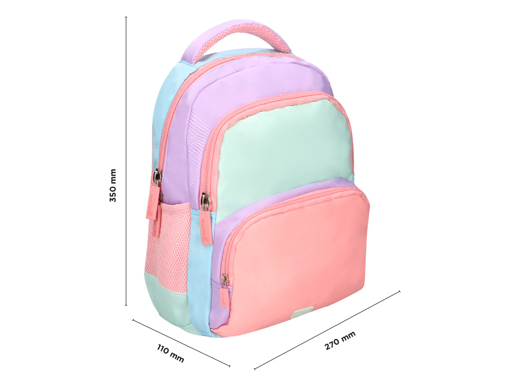 SAC A DOS LIDERPAPEL SCOLAIRE MULTIPOCHES ET MULTICOULEURS PASTEL 35X11X27CM