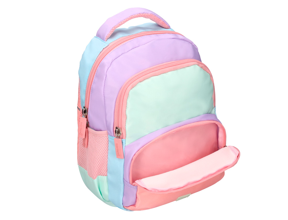 SAC A DOS LIDERPAPEL SCOLAIRE MULTIPOCHES ET MULTICOULEURS PASTEL 35X11X27CM