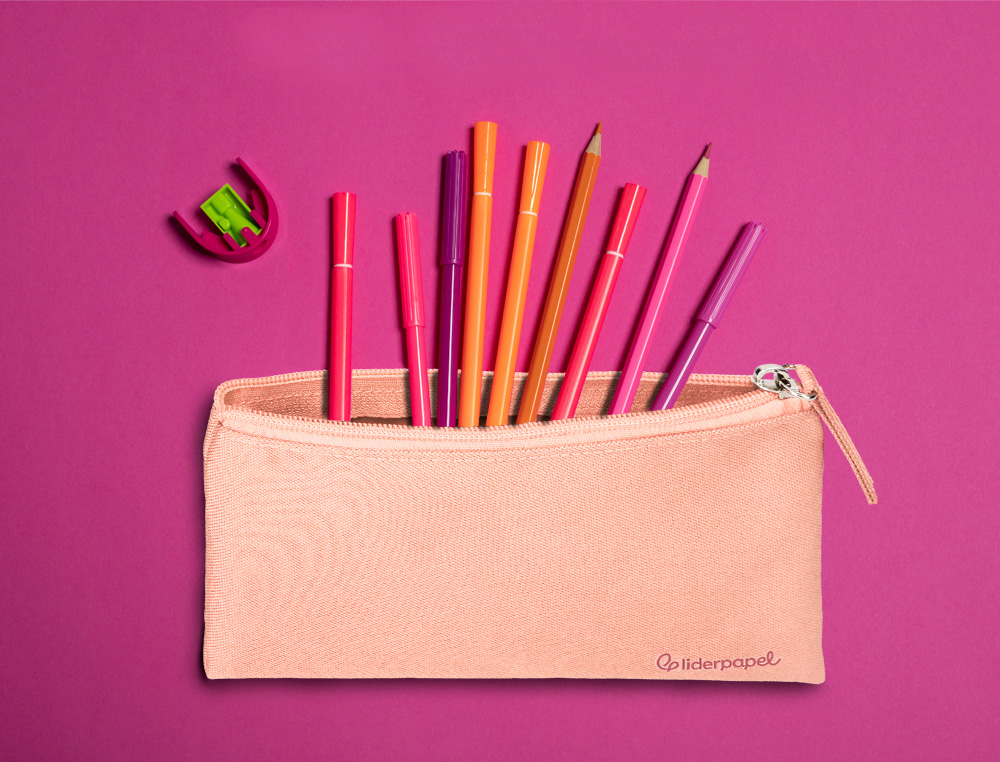 FOURRE-TOUT LIDERPAPEL PLAT 1 COMPARTIMENT 20X10CM COLORIS ROSE PECHE