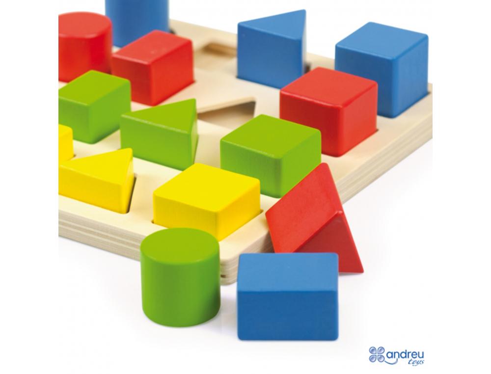 JEUX D ASSOCIATION ANDREU TOYS ENCASTREMENT FORMES ET   COULEURS EN BOIS 16 PIECES 1  SUPPPORT