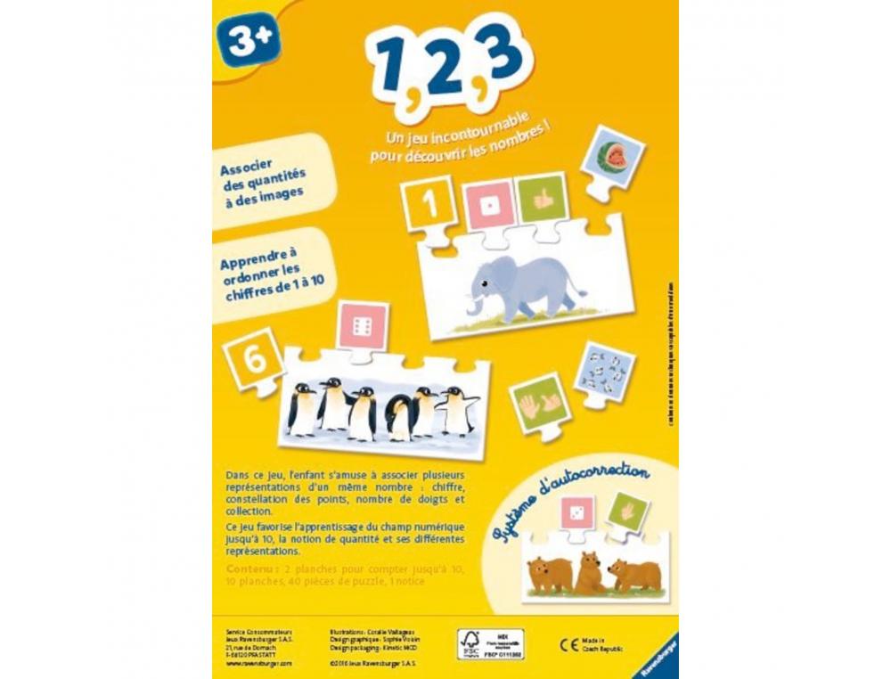 JOUER AVEC LES CHIFFRES RAVENSBURGER 1 2 3 APPRENTISSAGE JUSQU A 10 10 PLANCHES 40 PIECES DE PUZZLE
