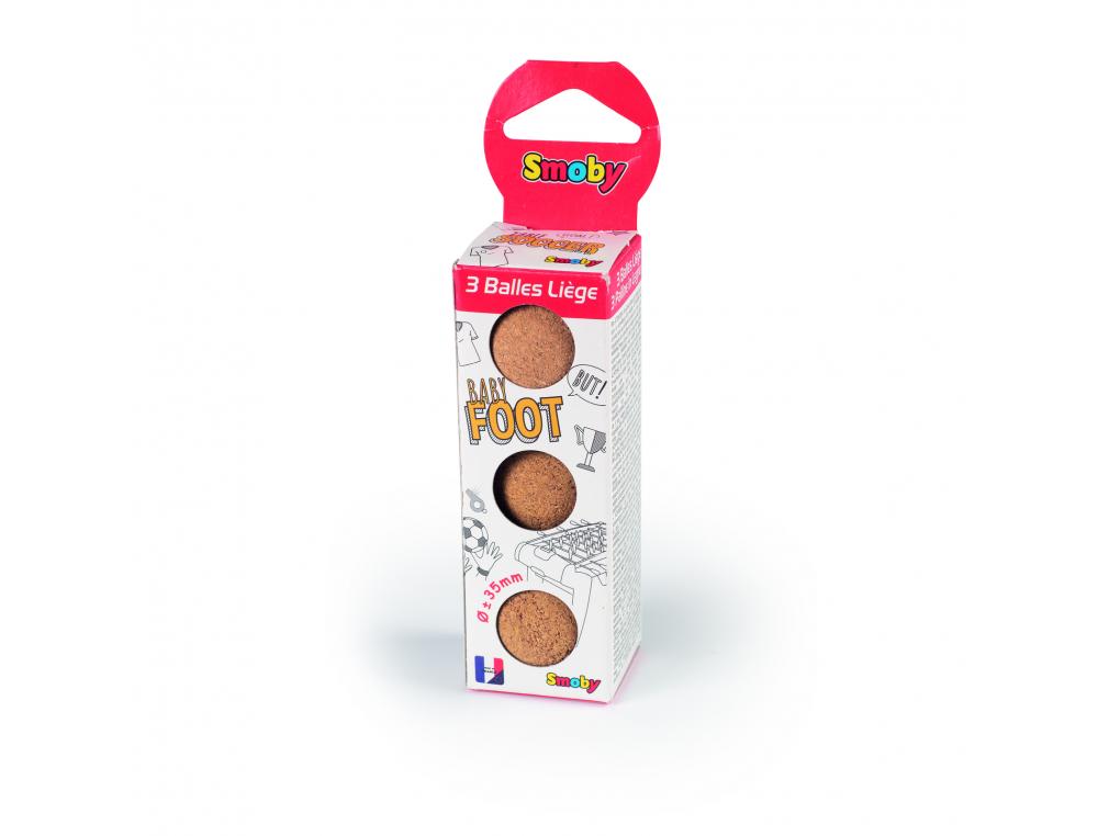 BALLES LIEGES SMOBY TOYS POUR BABY FOOT DIAMETRE 35MM SET 3 BALLES