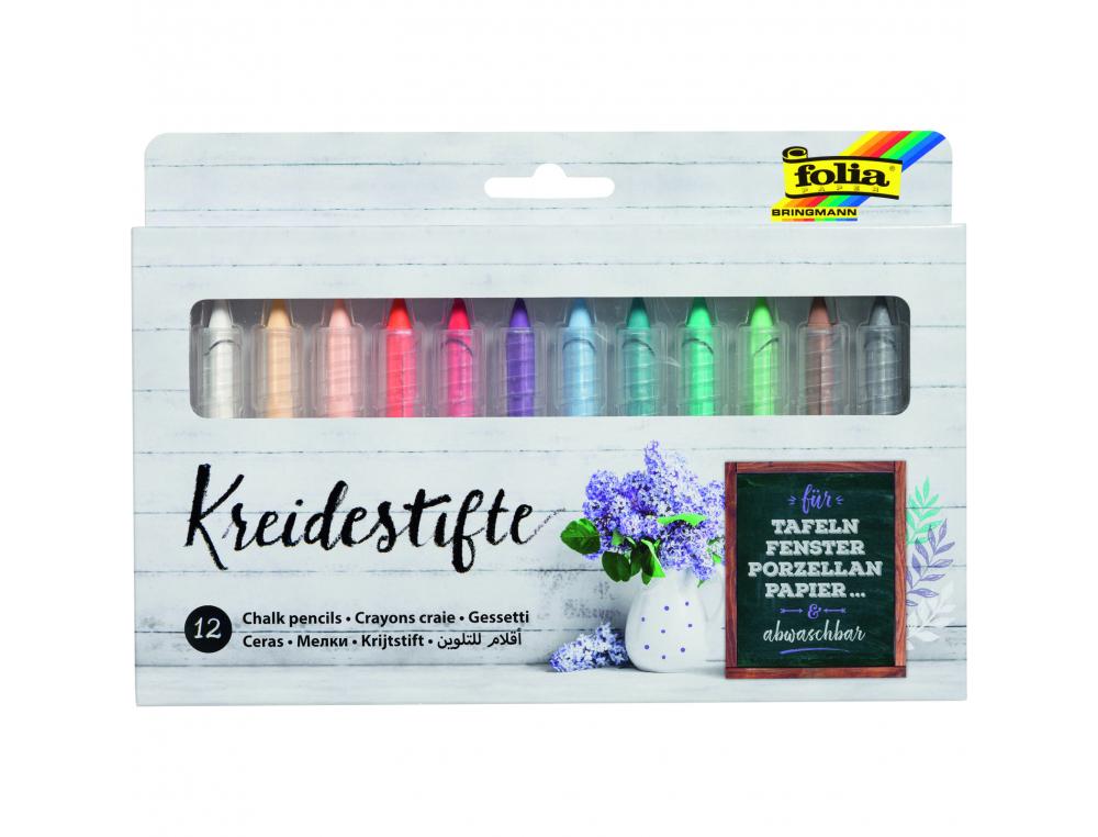 ASSORTIMENT CRAYONS CRAIES FOLIA POUR VITRES EFFACABLE   12 UNITES COLORIS ASSORTIS