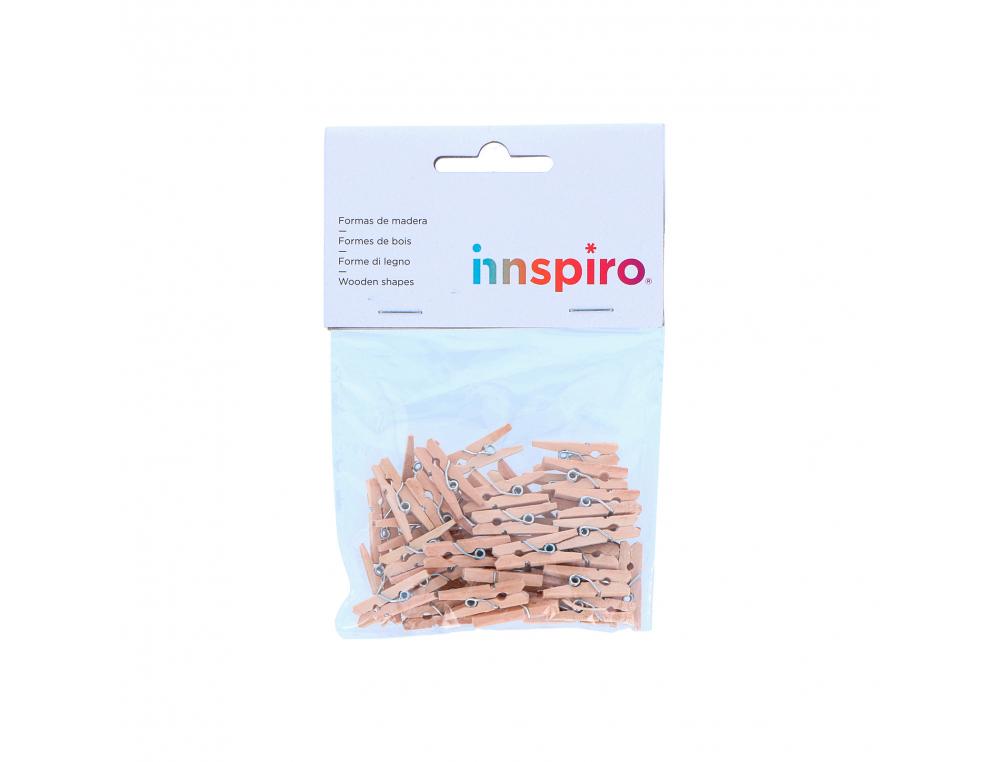 PINCE A LINGE BOIS INNSPIRO MINI 3CM COLORIS NATUREL LOT DE 45