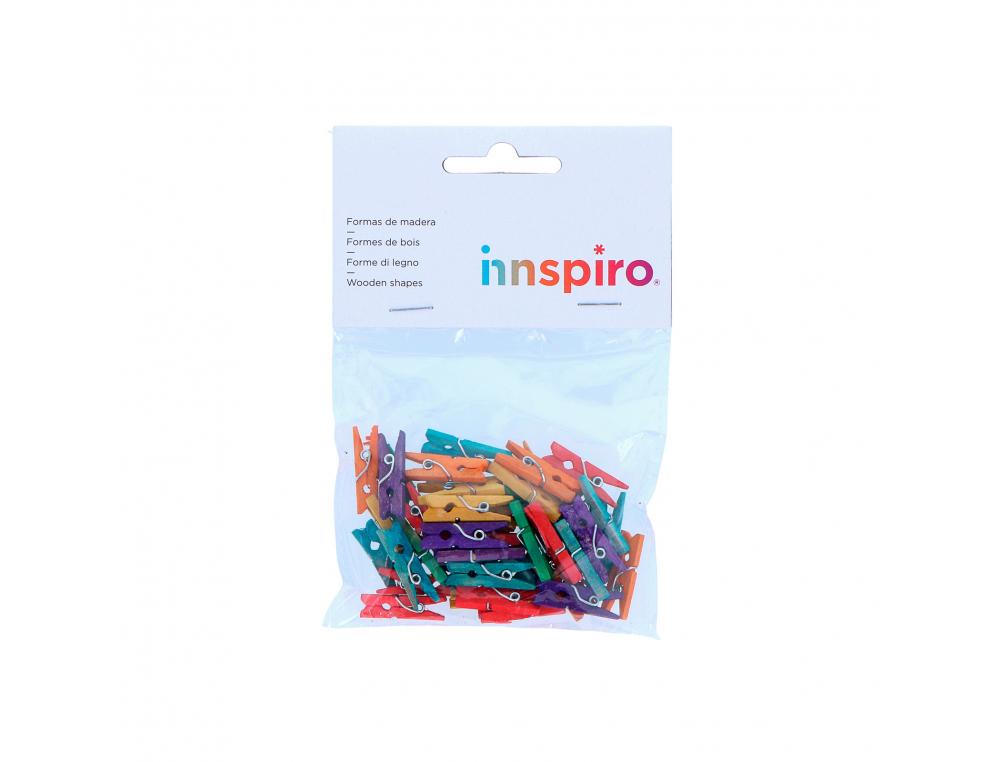 PINCE A LINGE BOIS INNSPIRO MINI 3CM 6 COLORIS ASSORTIS LOT DE 45