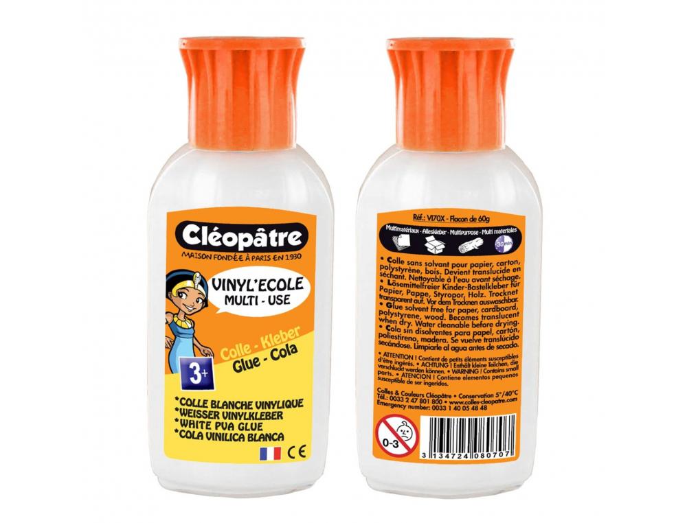 COLLE VINYLIQUE CLEOPATRE VINYL ECOLE RAPIDE MULTI      MATERIAUX SANS SOLVANT FLACON RECHARGEABLE DE 60G