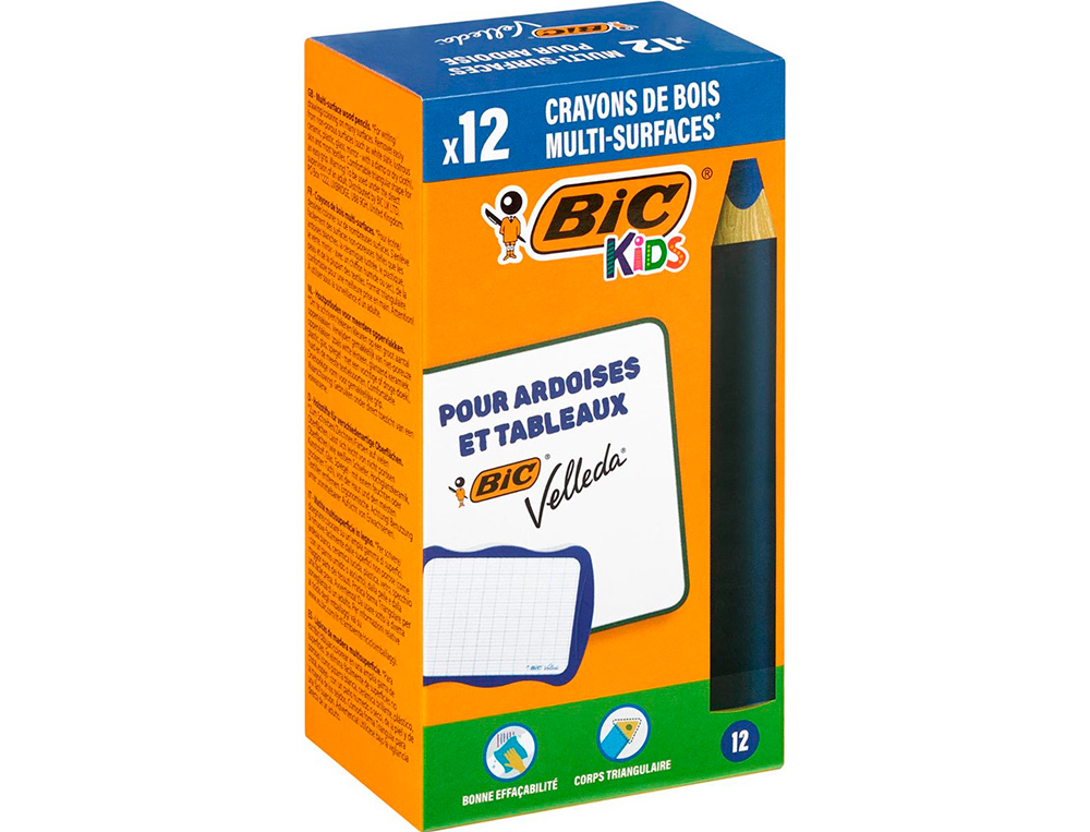 CRAYON COULEUR BIC KIDS MULTI-SURFACES CORPS TRIANGULAIRE BOIS COLORIS BLEU BOITE 12 UNITES