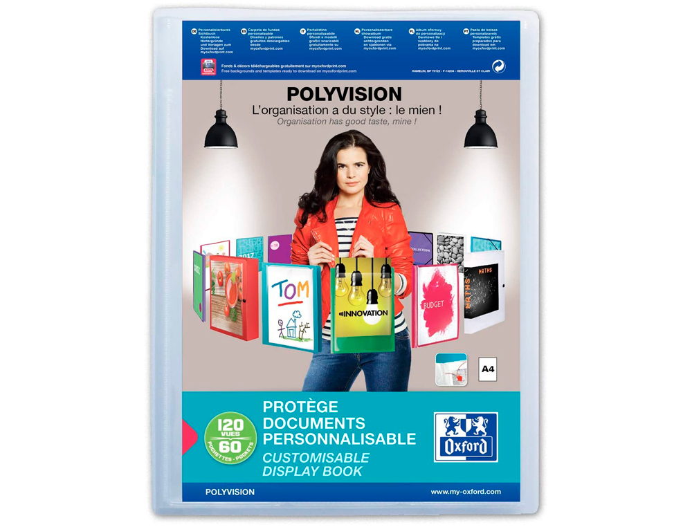 PROTGE-DOCUMENTS ELBA POLYVISION POLYPROPYLNE COUVERTURE SOUPLE 60 POCHETTES 120 VUES A4 COLORIS ASSORTIS TRANSLUCIDE