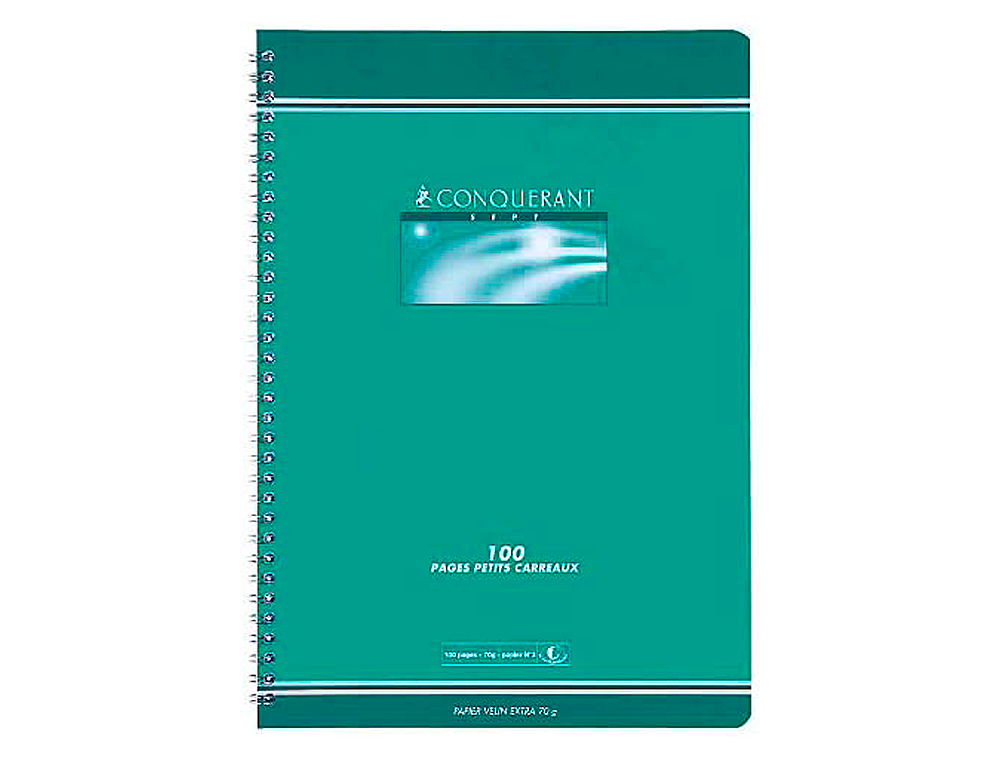 CAHIER CONQUÉRANT SEPT RELIURE INTÉGRALE COUVERTURE OFFSET A4 21X29,7CM 100 PAGES 70G 5X5MM