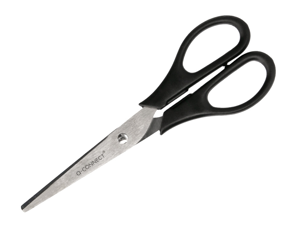 CISEAUX BUREAU Q-CONNECT ÉCONOMIQUE DROITIER LAMES INOX 170MM BRANCHES GAINÉES ABS BOUTS POINTUS COLORIS NOIR