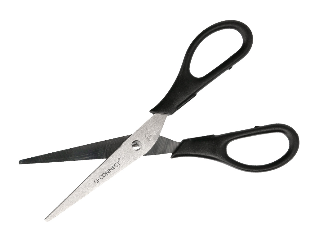CISEAUX BUREAU Q-CONNECT ÉCONOMIQUE DROITIER LAMES INOX 170MM BRANCHES GAINÉES ABS BOUTS POINTUS COLORIS NOIR