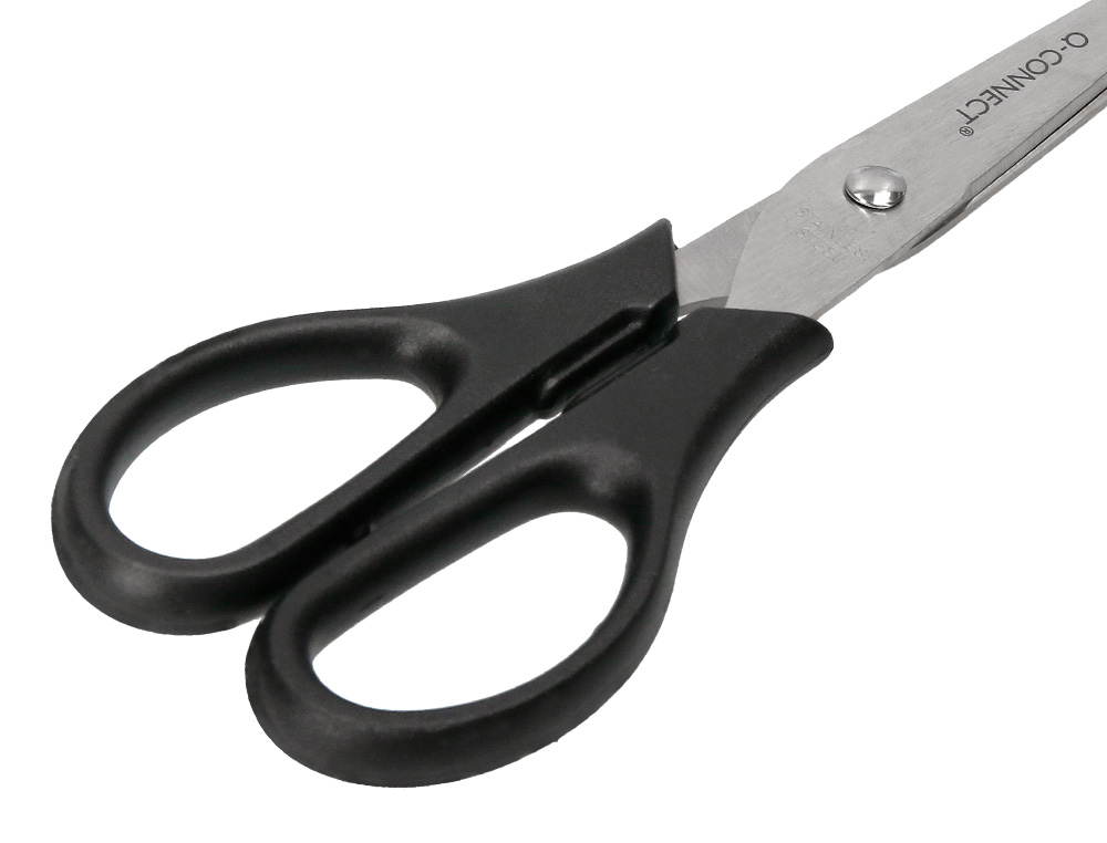 CISEAUX BUREAU Q-CONNECT ÉCONOMIQUE DROITIER LAMES INOX 170MM BRANCHES GAINÉES ABS BOUTS POINTUS COLORIS NOIR