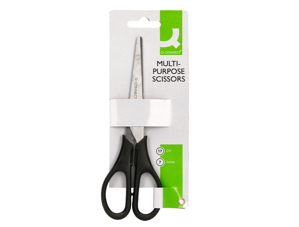 CISEAUX BUREAU Q-CONNECT ÉCONOMIQUE DROITIER LAMES INOX 170MM BRANCHES GAINÉES ABS BOUTS POINTUS COLORIS NOIR