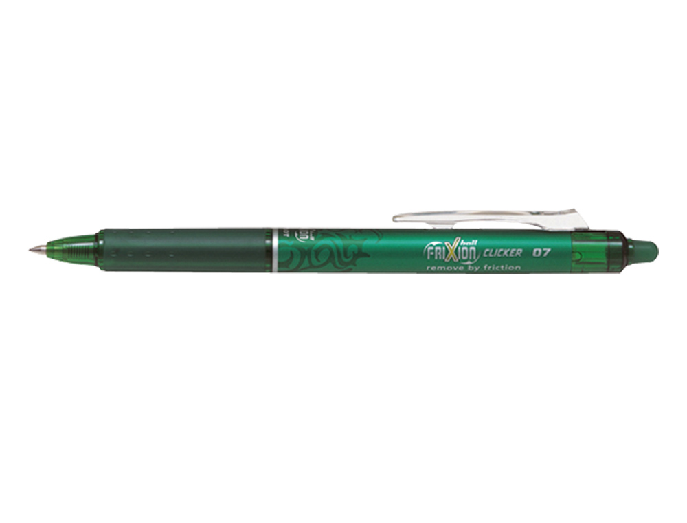 ROLLER PILOT FRIXION CLICKER ÉCRITURE MOYENNE 0.35MM ENCRE EFFAÇABLE GOMME SERTIE GRIP PREHENION RECHARGEABLE VERT