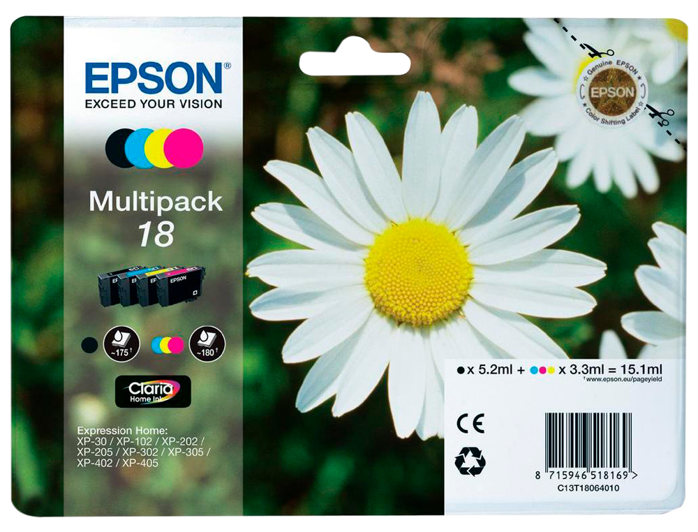 CARTOUCHE EPSON T1806 JET D'ENCRE C13T18064010 PACK 4 ENCRES